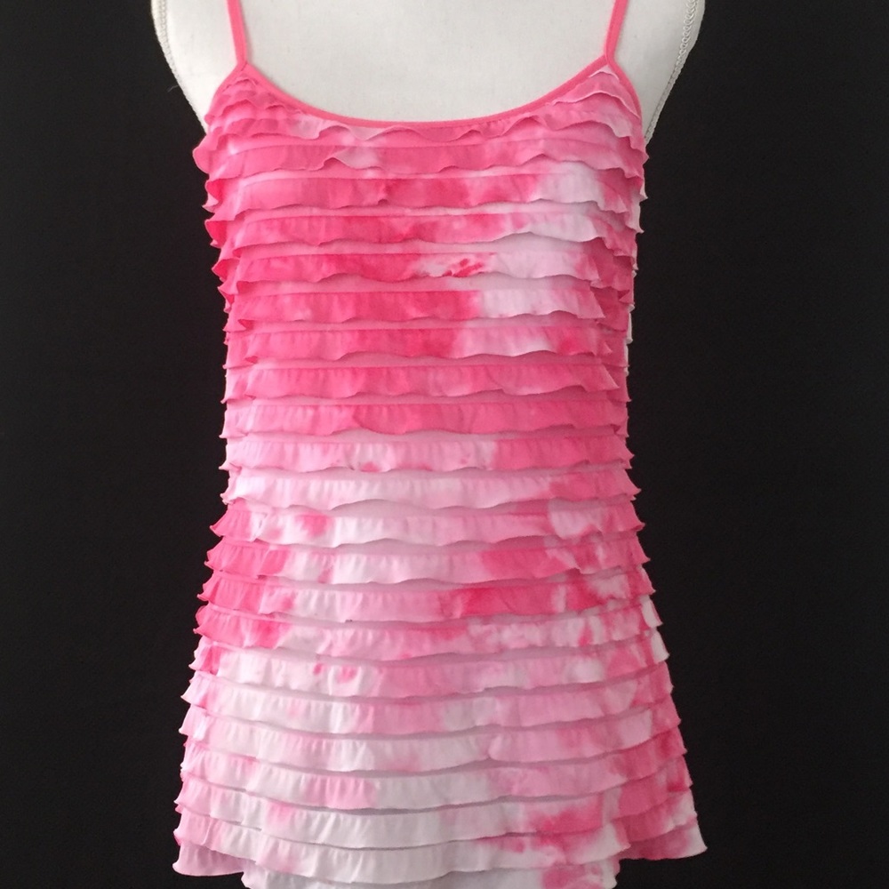 Pink ruffle cami tank top. Built in bra. S/M.  EUC